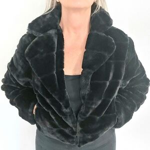 CiSono Women's Black Faux Fur Chevron Jacket Size Large